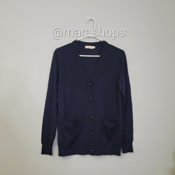 Tory Burch Navy Merino Wool Cardigan - Picture 1 of 5